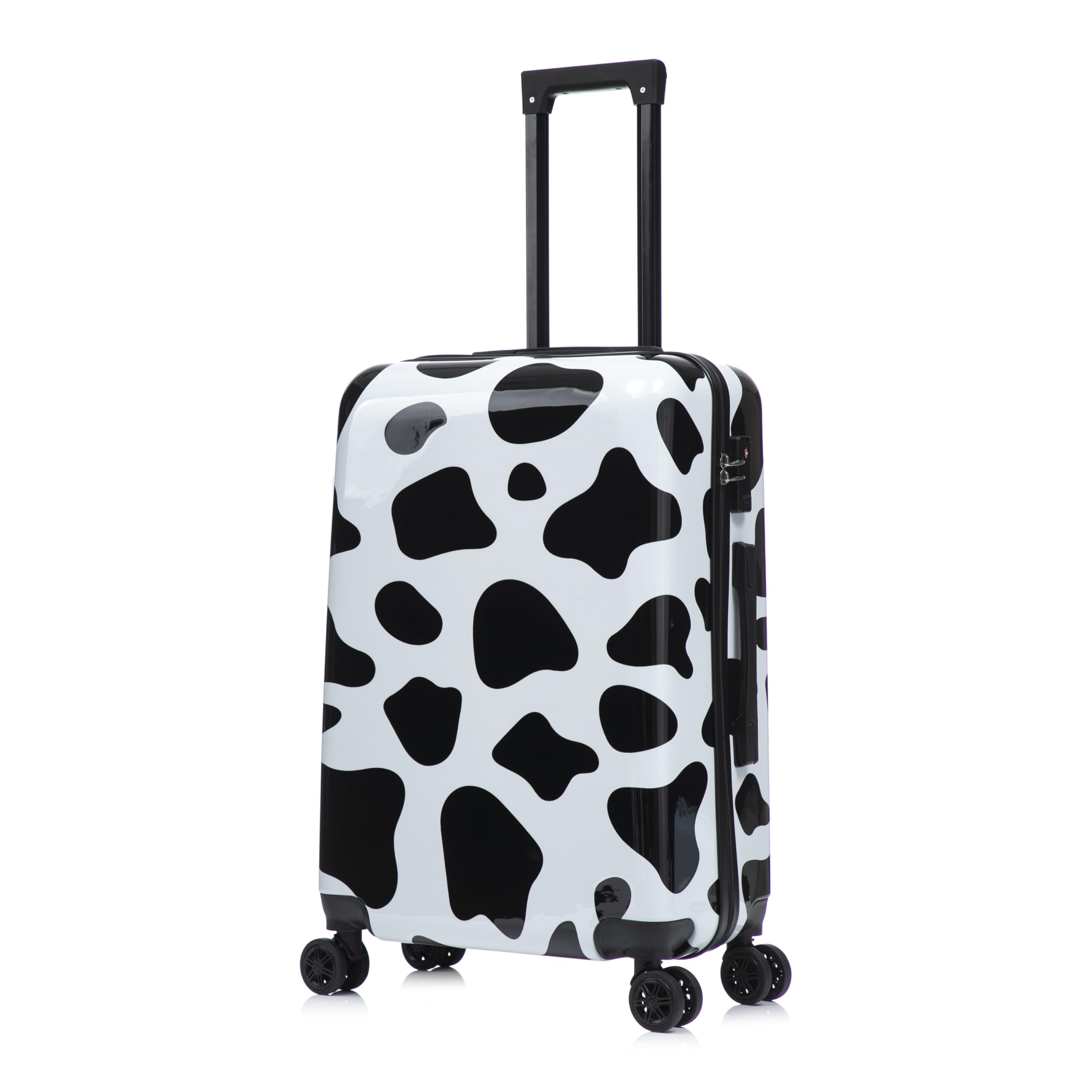 InUSA Prints 26.82" Hardside Suitcase, 4-Wheeled Spinner, TSA Checkpoint Friendly, Cow Animal Print (IUAPC00M-COW)