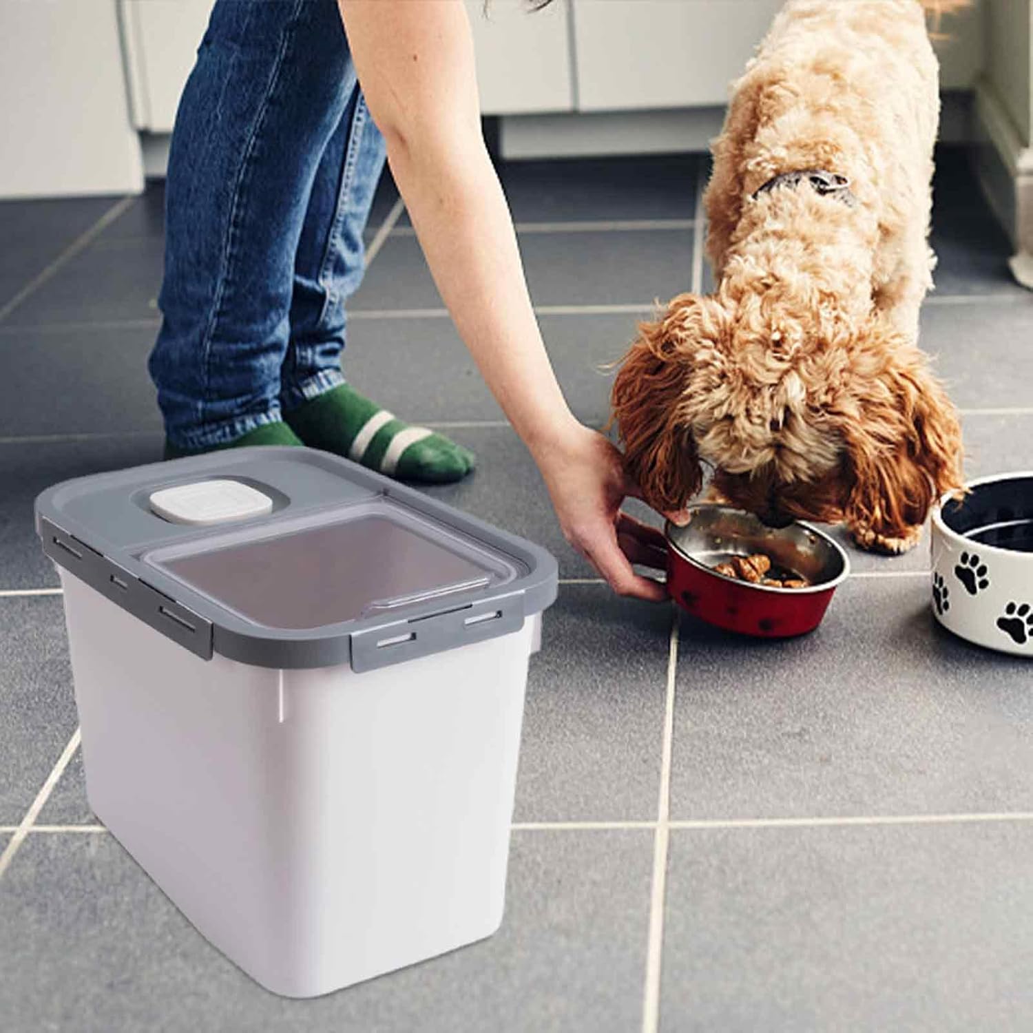 Cat Food Storage Container | Airtight 22lb Animal Food Storage Container, Containers For Cereal Flour Rice, Leak Proof Sealable Dry Holder Keep Fresh