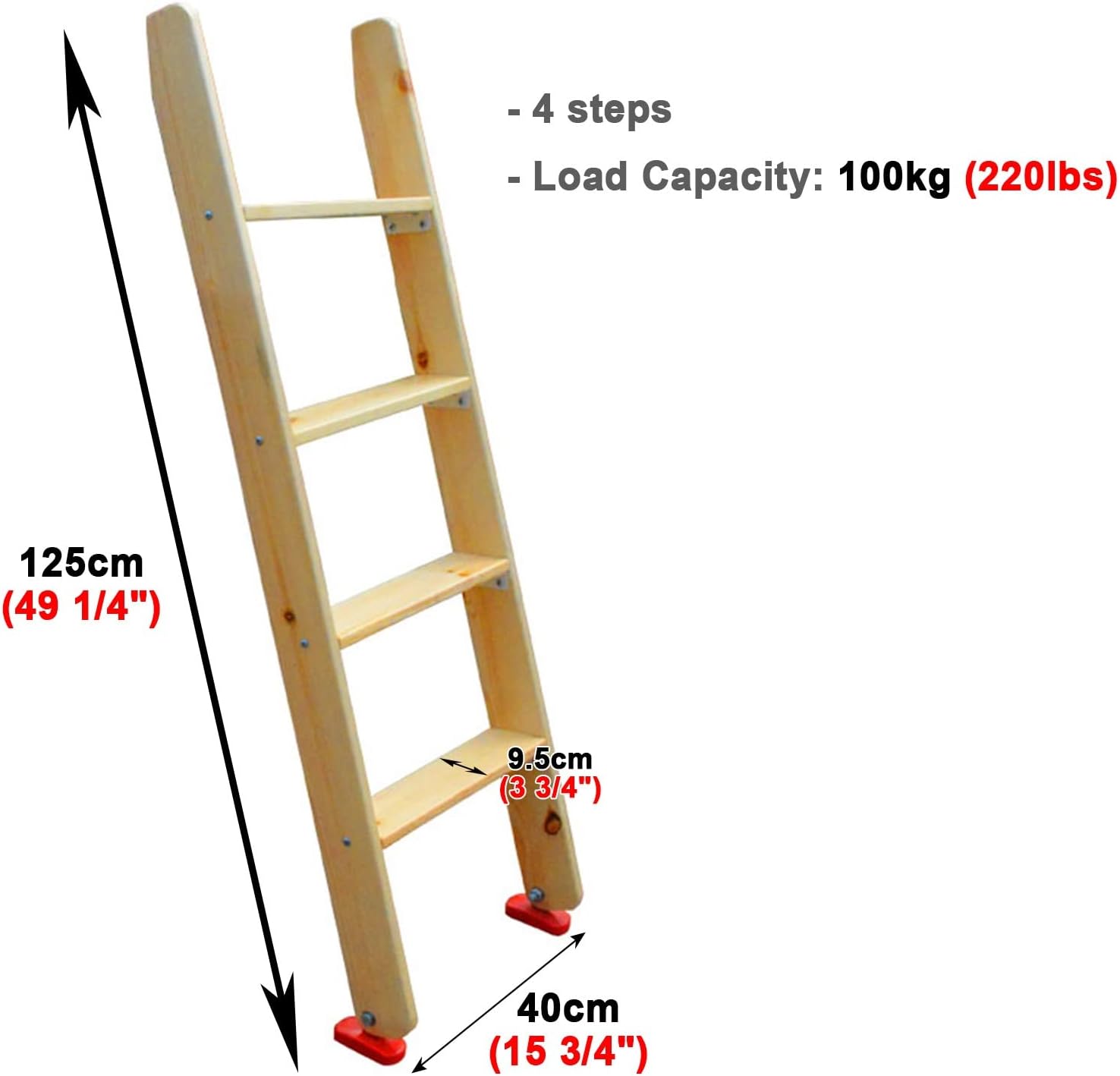 Replacement Ladder for Bunk Bed for Household,Non-Slip Bunk Bed Ladder Only,Library & Dorm Bunk Bed Ladder,Wooden Climb Ladders Load 100kg (Size:125cm (49 1/4"))