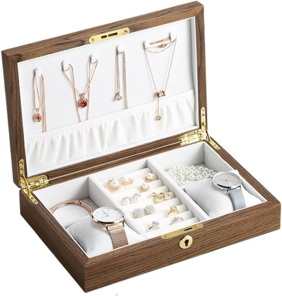 Boîte montre en bois noble et grand organisateur bijoux pour bagues