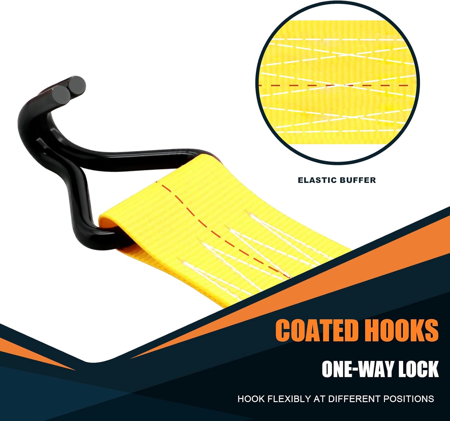 6 Pack 2 inch Ratchet Straps Heavy Duty J Hook 2 in x 15ft with Strong Ratcheting, Cargo Load Tie Down Strap 2200lbs Working Load for Trucks Yellow - Image 4