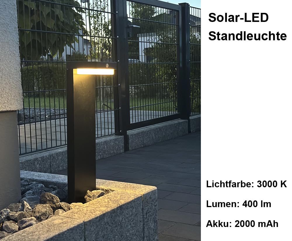 LED Solar Wegeleuchten mit Bewegungsmelder, Solar Standleuchte 3000K 400lm Solarlampen für Außen, Hinterhof, Garten, Rasenbeleuchtung (H=51cm)
