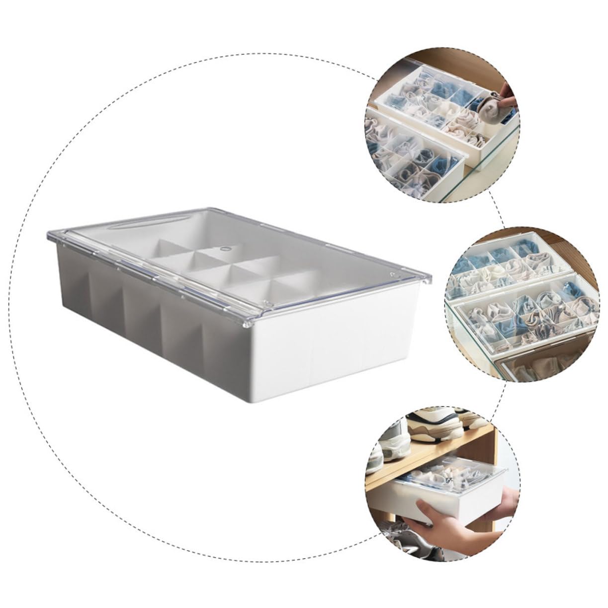Hemobllo Scatola Organizer in PP con Coperchio Biancheria Intima per Contenitore da 15 Scomparti Multi Griglie per Calze e Indumenti per Casa