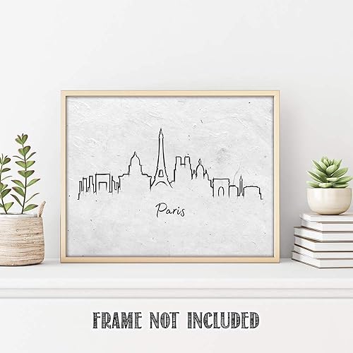 Vista 171 de París Skyline - Decoración de pared para sala de estar, arte de pared en blanco y negro, cuadros de pared de horizonte europeo para sala de estar