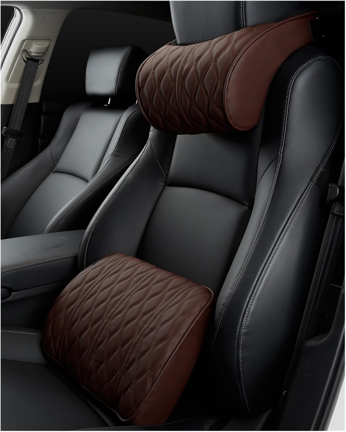 Car Neck Pillow Leather Lumbar Waist Support Fit for Seat Memory Backrest Headrest Cushion Accesorios Interior(Red)