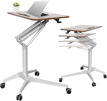 Mobile Standing Desk Adjustable Height,Rolling Mobile Laptop Cart on Wheels,Portable Pneumatic Desk for Laptop, 28Mobile Laptop Sit Stand Desk,Ergonomic Desktop Table