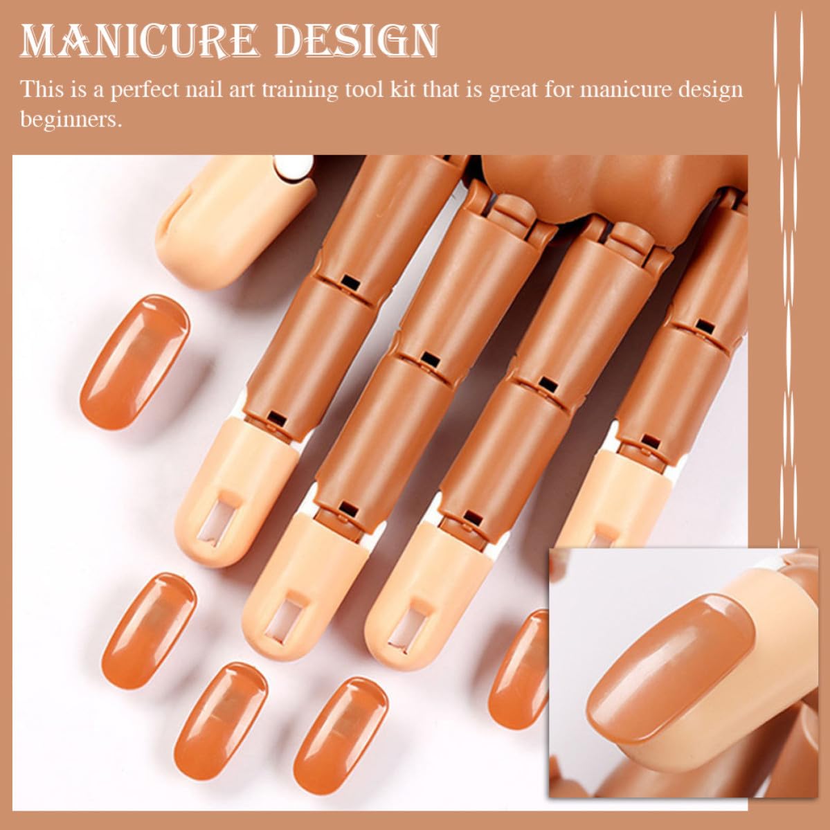 200pcs Coffee Abs Practice Nail Tips for Manicure Training and Art | Flexible Finger Model, DIY Use, Practical Tool for Beginners and Artists