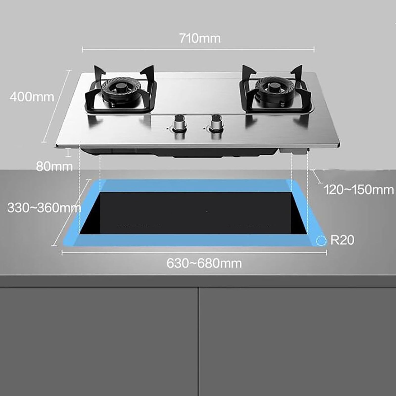 THEGA Cocina De Gas 5.0KW - Estufa De Gas con Panel De Acero Inoxidable, Tamaño De Llama Ajustable, para Cocina Doméstica, Sobremesa Y Empotrada(LPG)