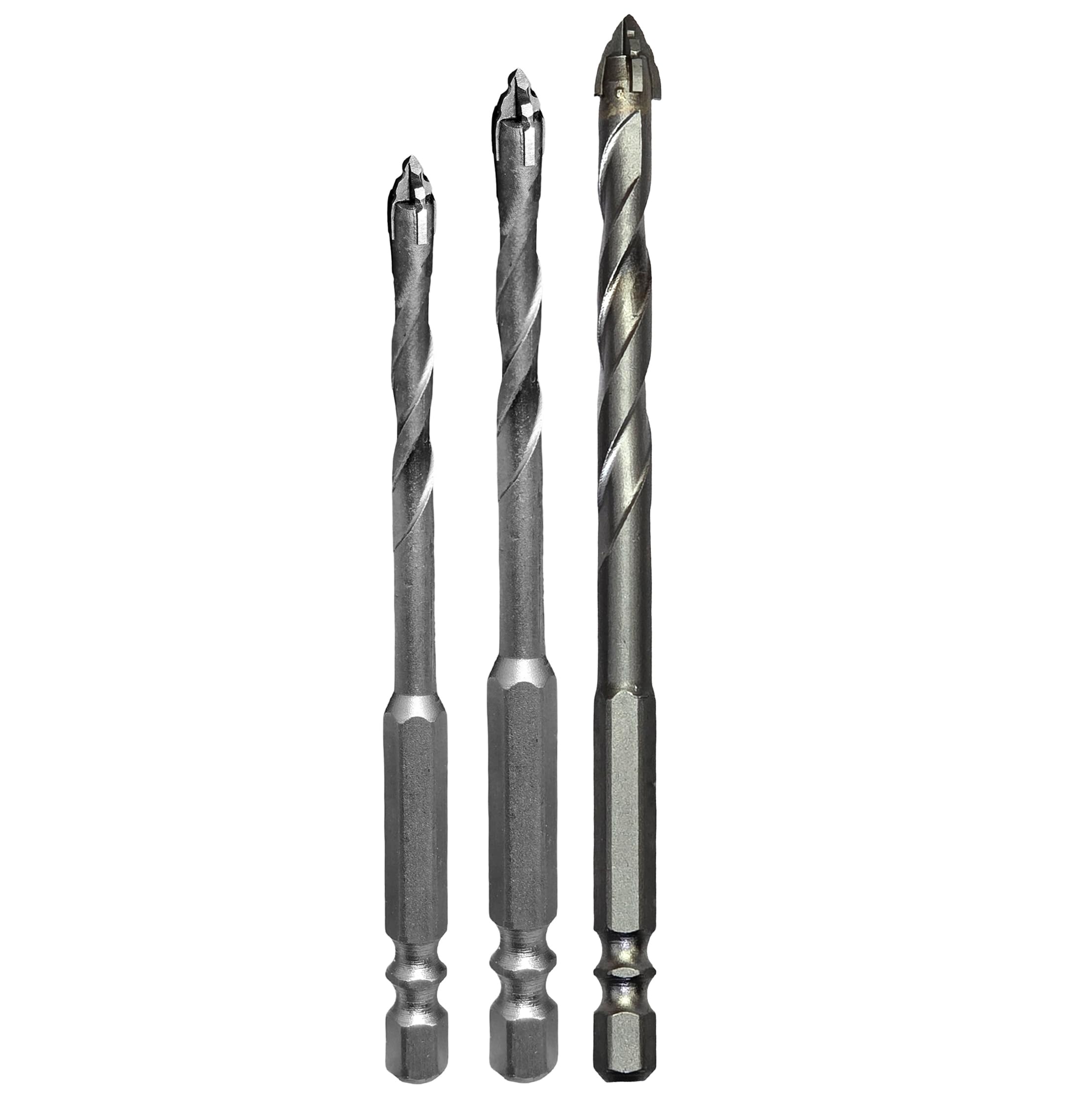 Digital Craft 3pc 5mm 6mm 8mm Ceramic Drill Bit Set Cross Hex Shank 4 Blade Carbide Tip Twist Drill Bits for Tile Brick Glass Marble Granite Ceramic Plastic Wood Multi Surface Tool