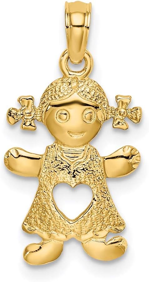 Charm Pendant 14K Yellow Gold Themed 20 mm 11.3 Playful Girl With Cut Out Heart