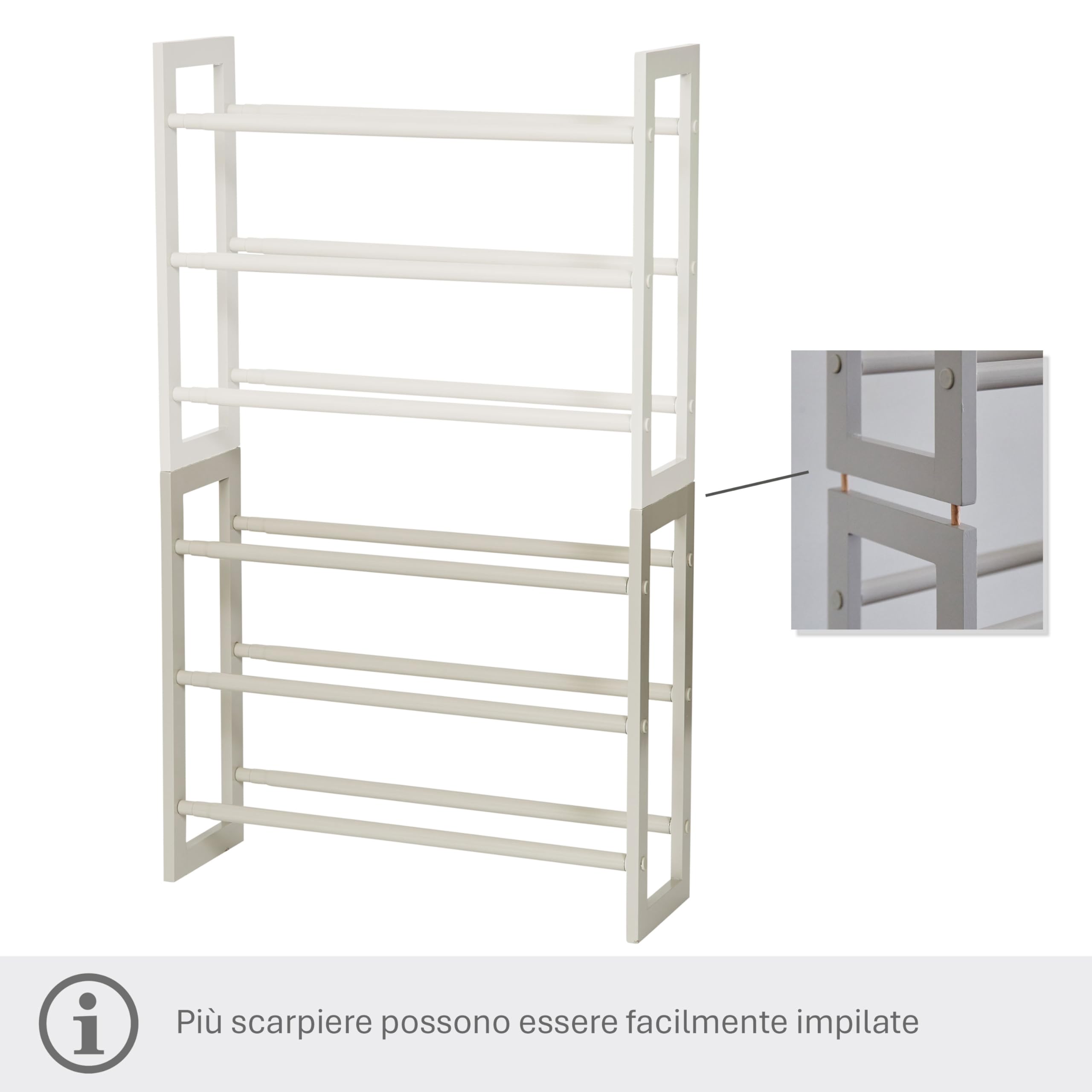 LOVE IT STORE IT Scarpiera impilabile - Scarpiera in metallo e legno per un massimo di 15 paia di scarpe - Conservazione delle scarpe su 3 livelli - Estensibile, stabile - Grigio