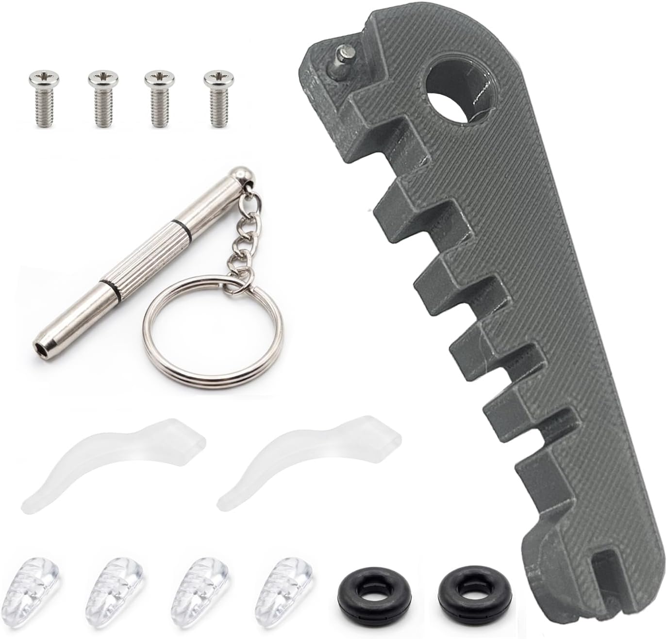 Eyeglass Curvature Adjuster Tool with Ear Grips,Nose Pads and 3-in-1 Screwdriver Kit for Repairing and Adjustment Tightening Glasses Frames&Temple Arms&Nose Pad at Home or Travel (Silvery)