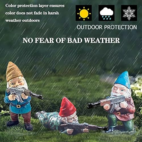 Gazetsz Garden Gnomes, Gnome Statues, Military Gnome With Gun, Funny Army Gnomes Decorations For Yard, Indoor Outdoor Halloween Christmas Thanksgiving Gifts (Red+Yellow+Blue) #TOP2