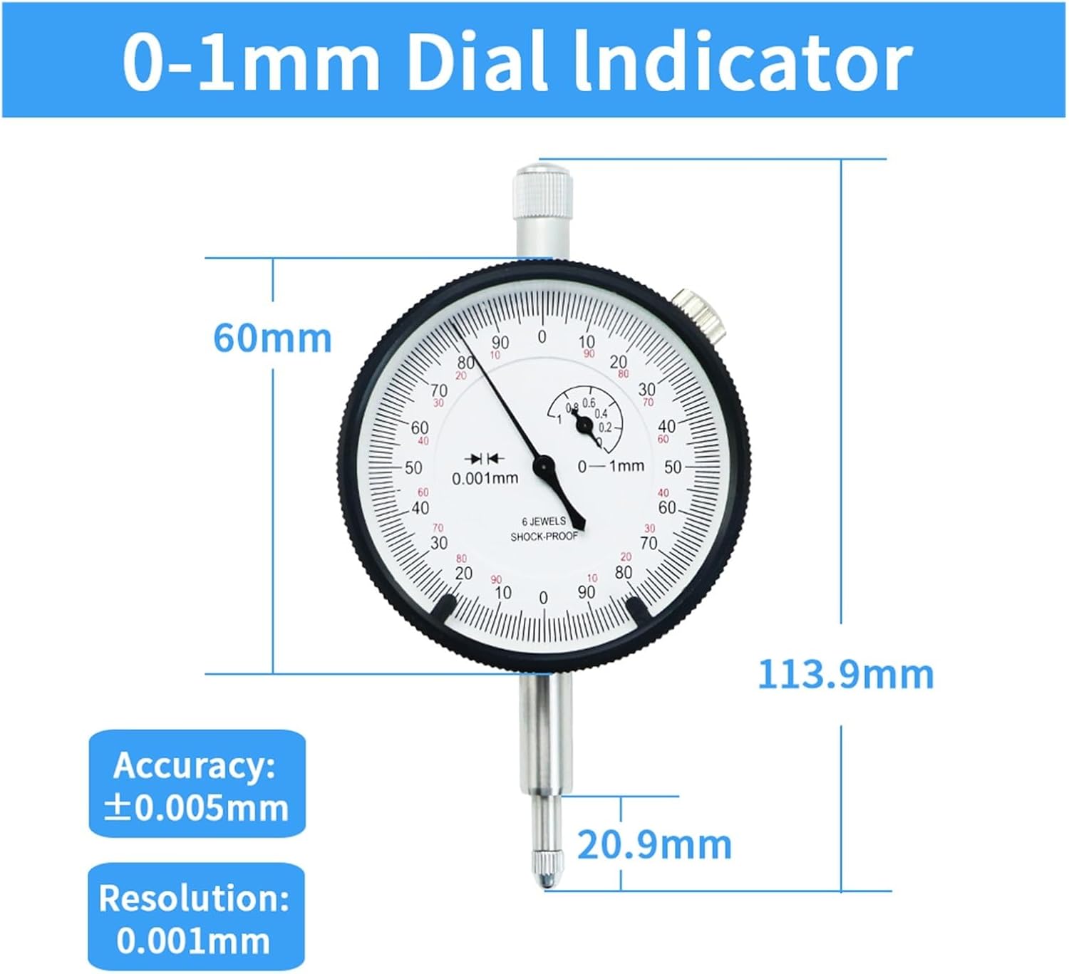 Micrometer, Dial Indicator 0-1Mm 0.001Mm Precision Shockproof Indicator Precision Dial Indicator Gauge,