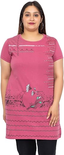 Star Touch Women Printed Cotton Tshirt with Side Slits &amp; Pocket