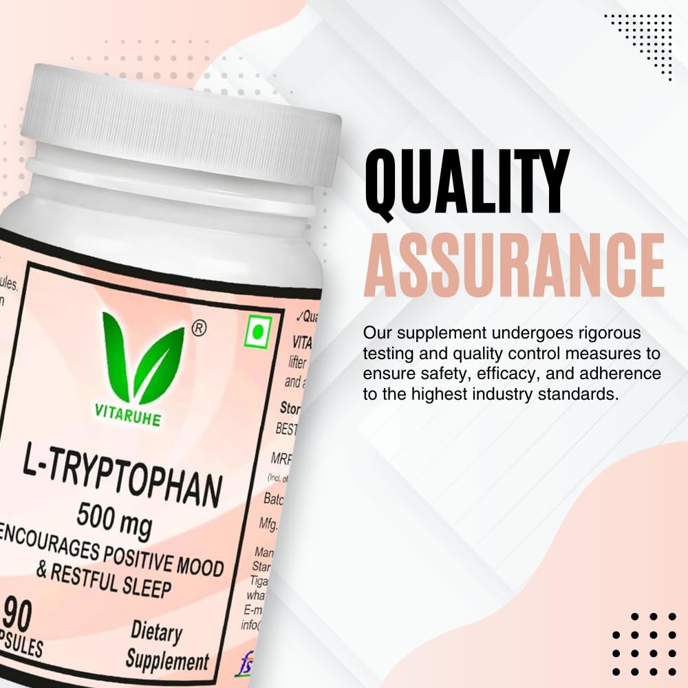 Vitaruhe® L-Tryptophan 500 mg per Capsule, 90 Vegan Capsules for 3 Months, Pure Essential Amino Acid, Natural & Fermented, High Strength Supplement Without Additives 2
