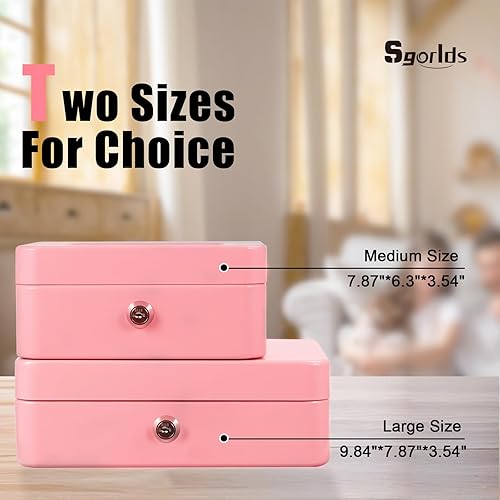 Miniatura 7 de Caja de dinero grande con cerradura con bandeja extraíble para monedas, caja de dinero de metal segura portátil con cerradura de llave, organizador