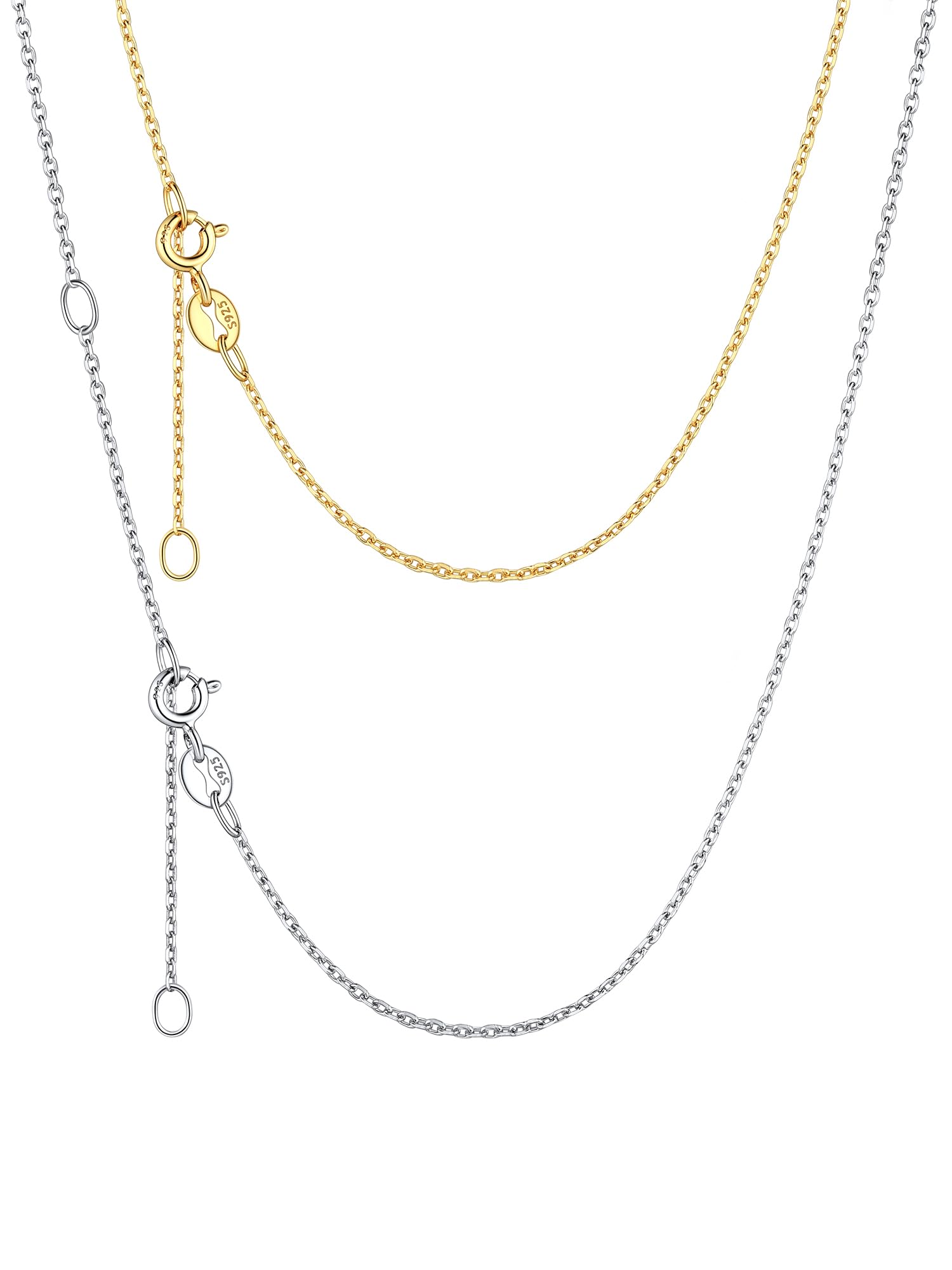 ChicSilver 2PC Cadenas Finas Mujer Plata de Ley 925 1.1mm 45cm Collar Minimalista