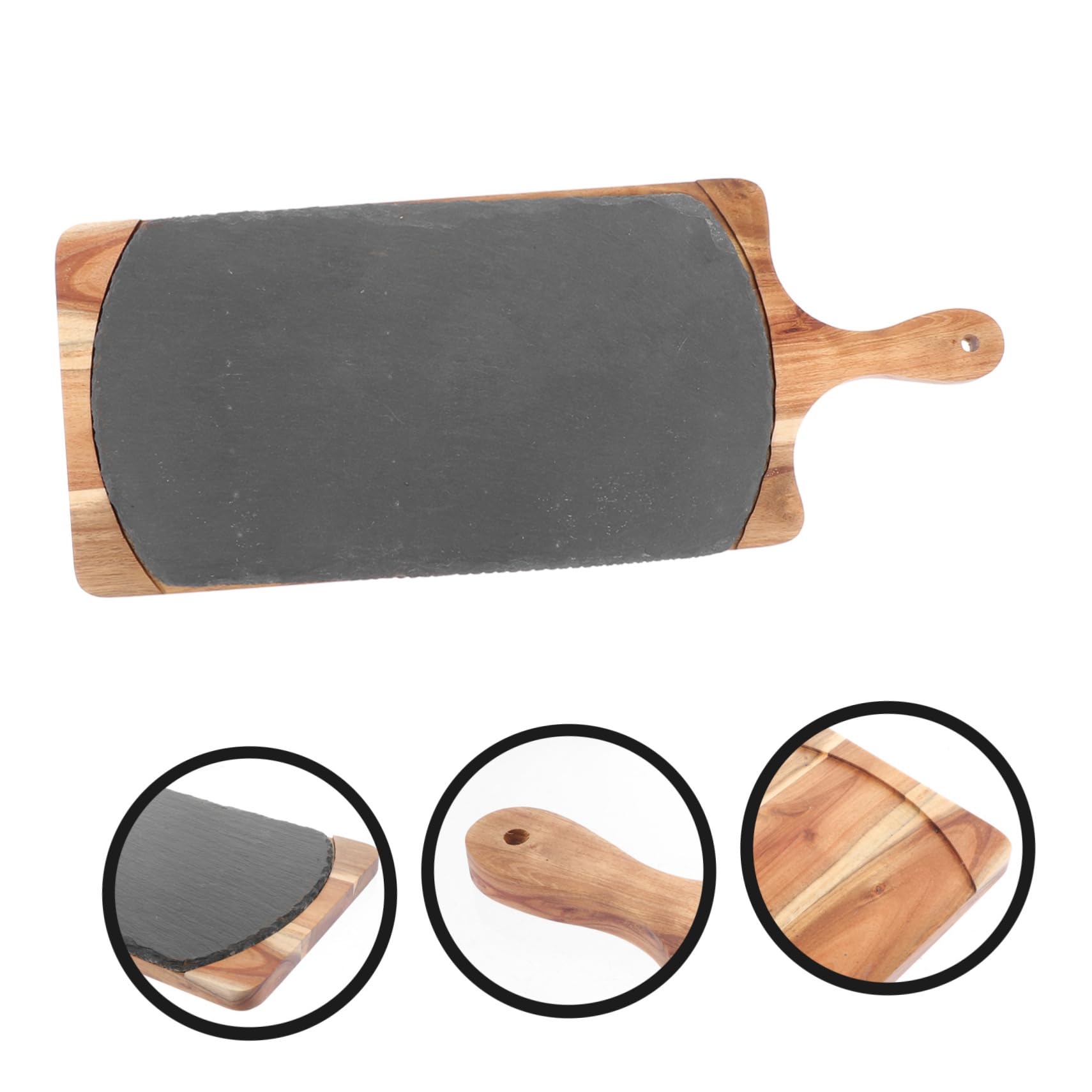 LABRIMP Plato para Servir de Madera Maciza Estilo Roca Japonés Negro