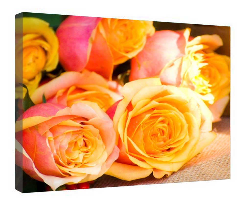 Roses impression sur toile murale avec cadre en bois tableau prêt à poser - 4