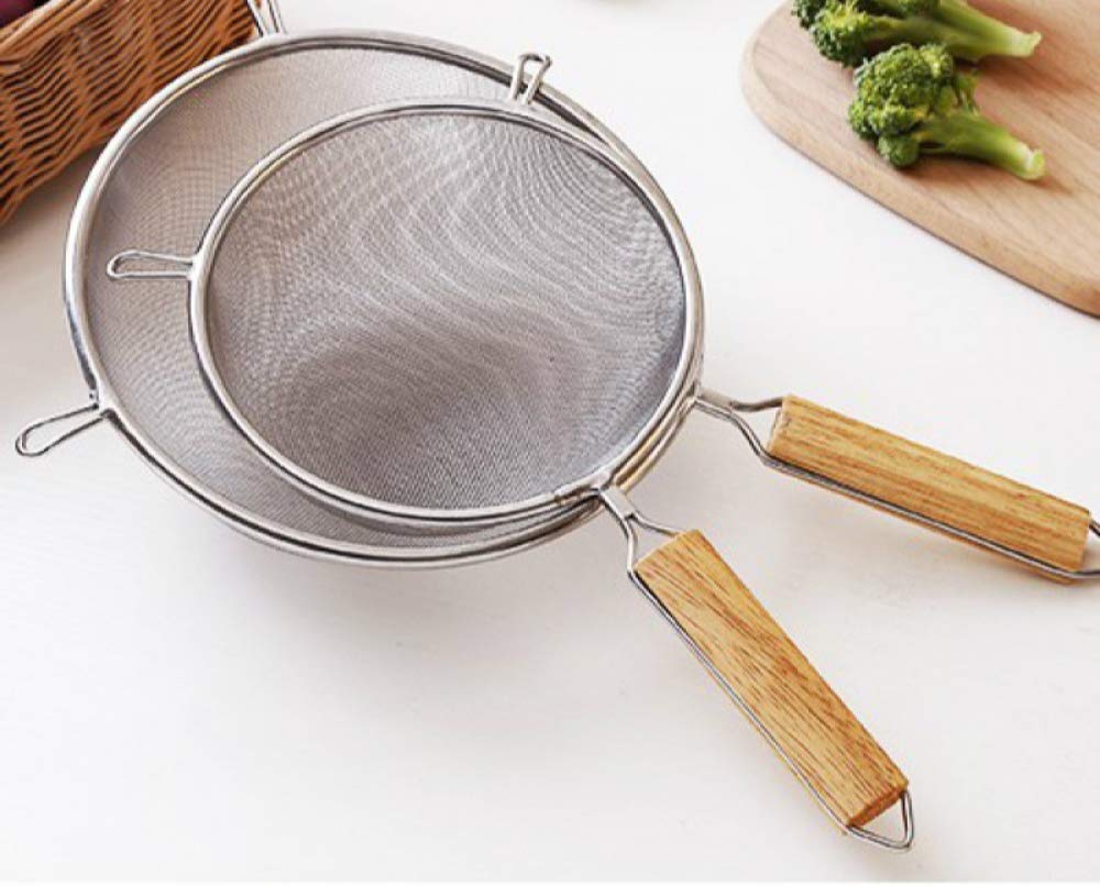 Colador de acero inoxidable Colador Colador Tamiz Cuchara de fideos de mango largo, Colador de harina, Colador de malla fina-18.5cm