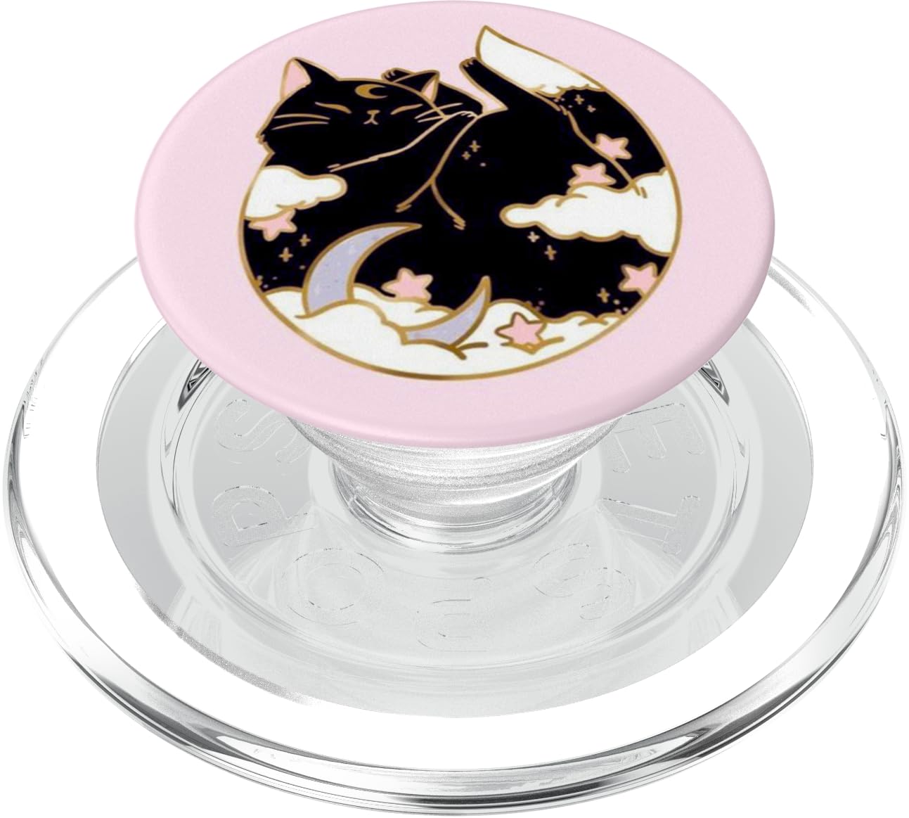 Cute Witchy Black Cat Pink Crystal PopSockets MagSafe PopGrip for iPhone
