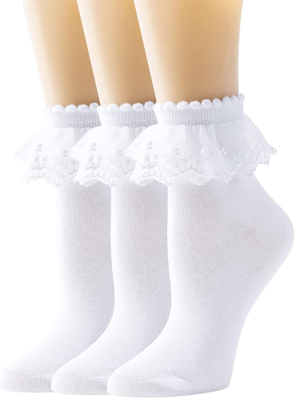 SEMOHOLLI Women Ankle Socks, Pearl Lace Ruffle Frilly Comfortable No-Show Cotton Princess Socks