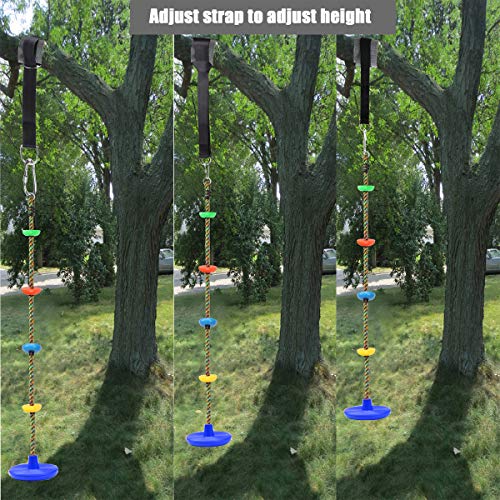 Climbing Rope Tree Swing with Platforms and Disc Swings Seat ,Playground Outdoor Play Equipment for Kids Trees House Tire Saucer Swing - Carabiner , 0.65 Ft and 5 Ft Tree Strap (Blue)