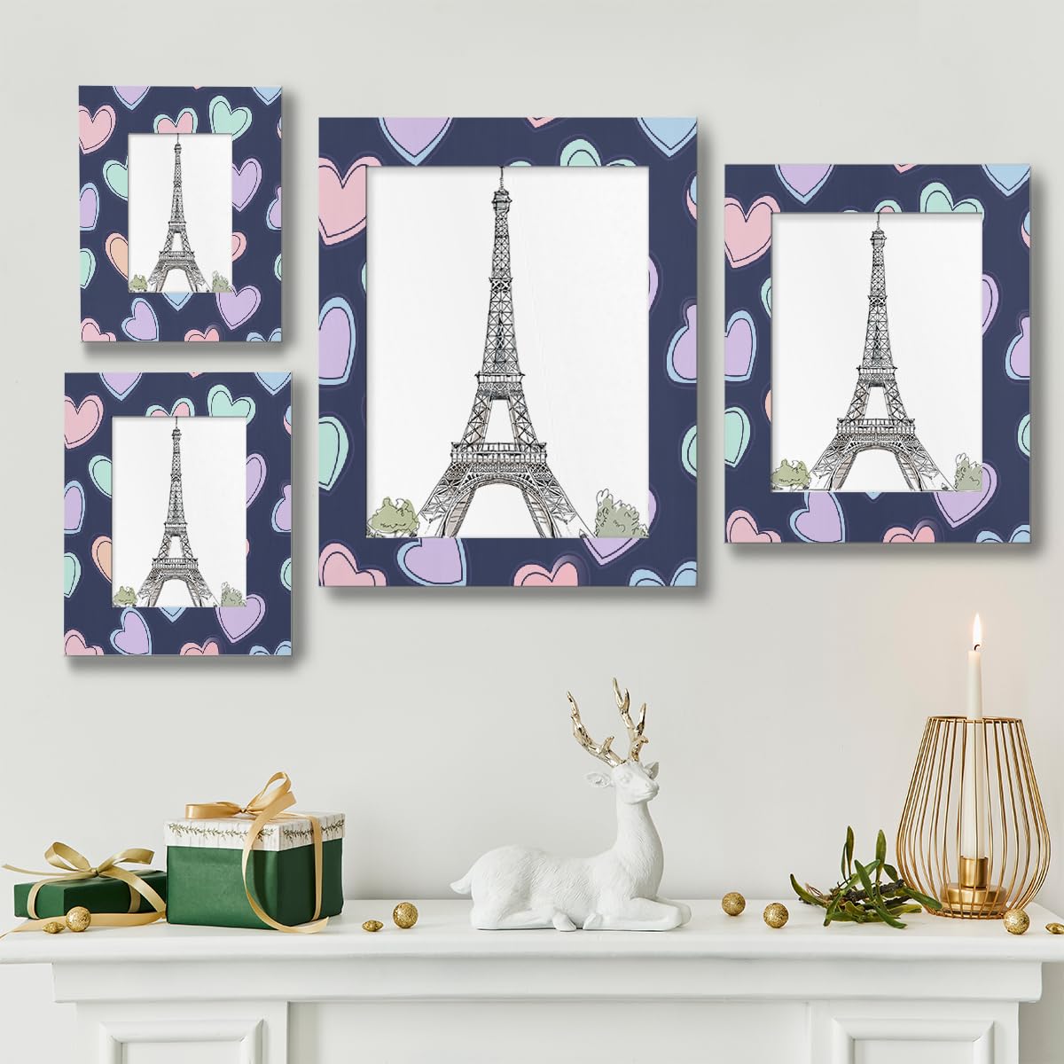 Bilderrahmen zum Valentinstag, buntes Herz, blauer Hintergrund, Holz-Foto-Schaukasten, Heimdekoration, Fotocollage-Rahmen für Wand und Schreibtisch, 27,9 x 35,6 cm