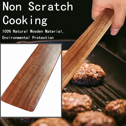 Miniatura 6 de Juego de 4 espátulas de madera, juego de espátulas de madera para cocinar, agitar, mezclar, servir, juego de utensilios de cocina antiadherentes