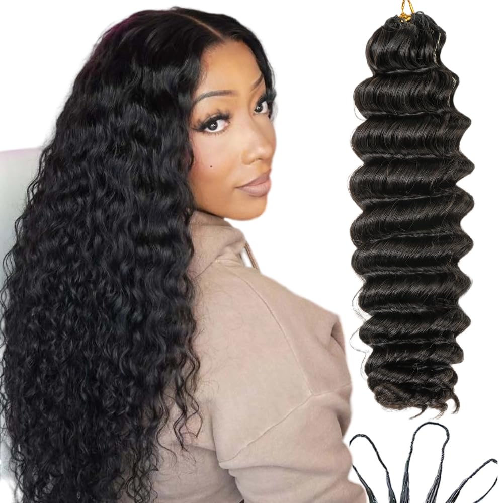 Deep Wave Pre-Separated Crochet Hair Hair for Black Women 100 Percent Human Hair Pre Looped Feather Hair Extension 200 Strands Natural Color 20 Inch 240 Gram