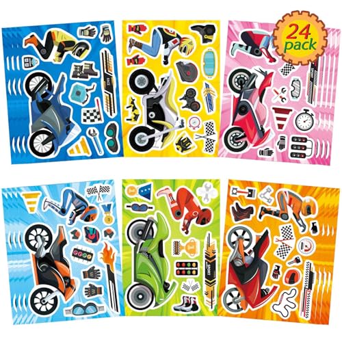 24 fogli Crea i tuoi adesivi per moto per bambini piccoli, adesivi motocross per fare un viso, adesivi Dirt Motobike per bambini adolescenti adesivi per moto per bambini bomboniere forniture