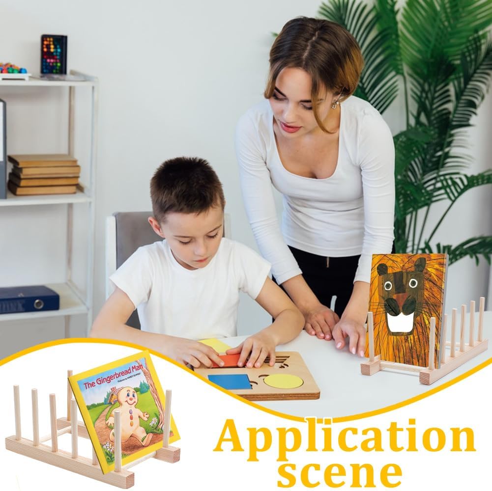 UNICRAFTALE 2 Sets Wooden Bookshelf 5-Tier Toddler Book Display Shelves Mini Natural Wood Color Book Display Stand Holder for Magazines Rooms Nursery Home Office Classroom 9.45"x5.12"x4.17"