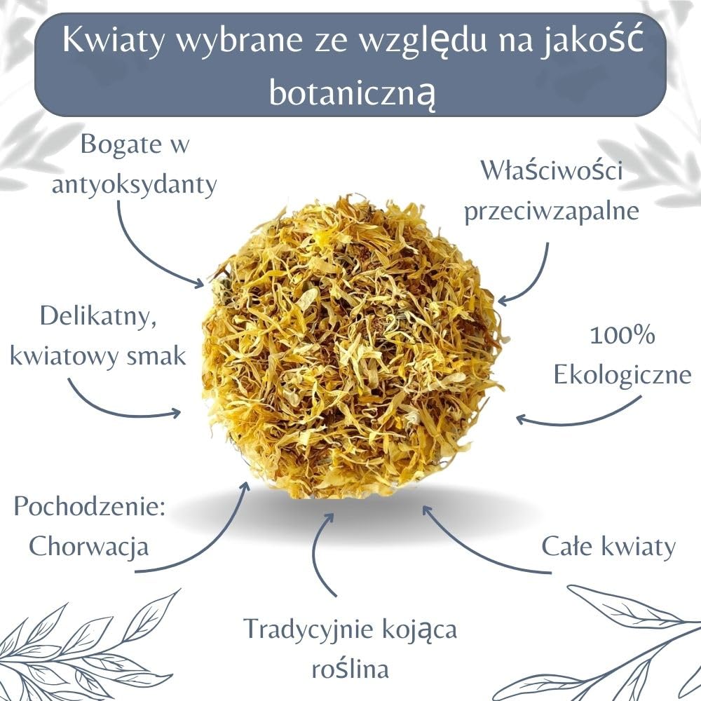 Organiczne kwiaty nagietka lekarskiego – napar i herbata ziołowa na relaks, sen i trawienie – Calendula Officinalis L. – uprawa ekologiczna – pakowana we Francji – torebka 100 g (50 filiżanek)