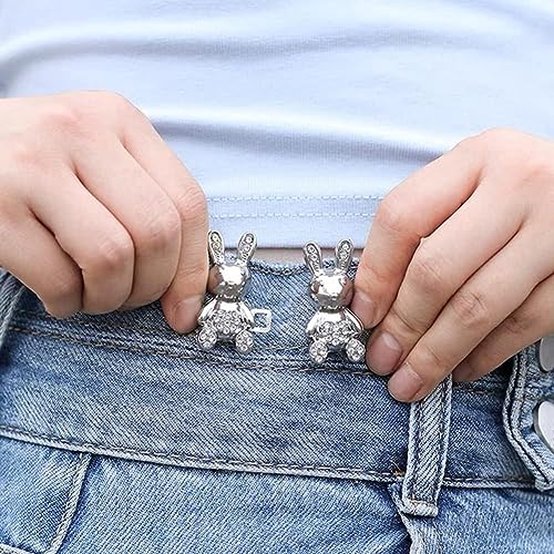 Image of HEAVY DRIVER 2pcs Cute Rabbit Button Pins for Jeans Adjustable Bunny Button Pins Waist Buckle for Loose Jeans Pants, Detachable Buttons for Jeans Waist Buckle No Need Sewing Waist Tightener Clip (Rabbit Silver)
