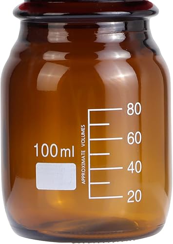 Miniatura 6 de 20 piezas de vidrio de borosilicato ámbar 3.4 fl oz graduado redondo laboratorio reactivo mediosbotella de almacenamiento con tapa de rosca naranja