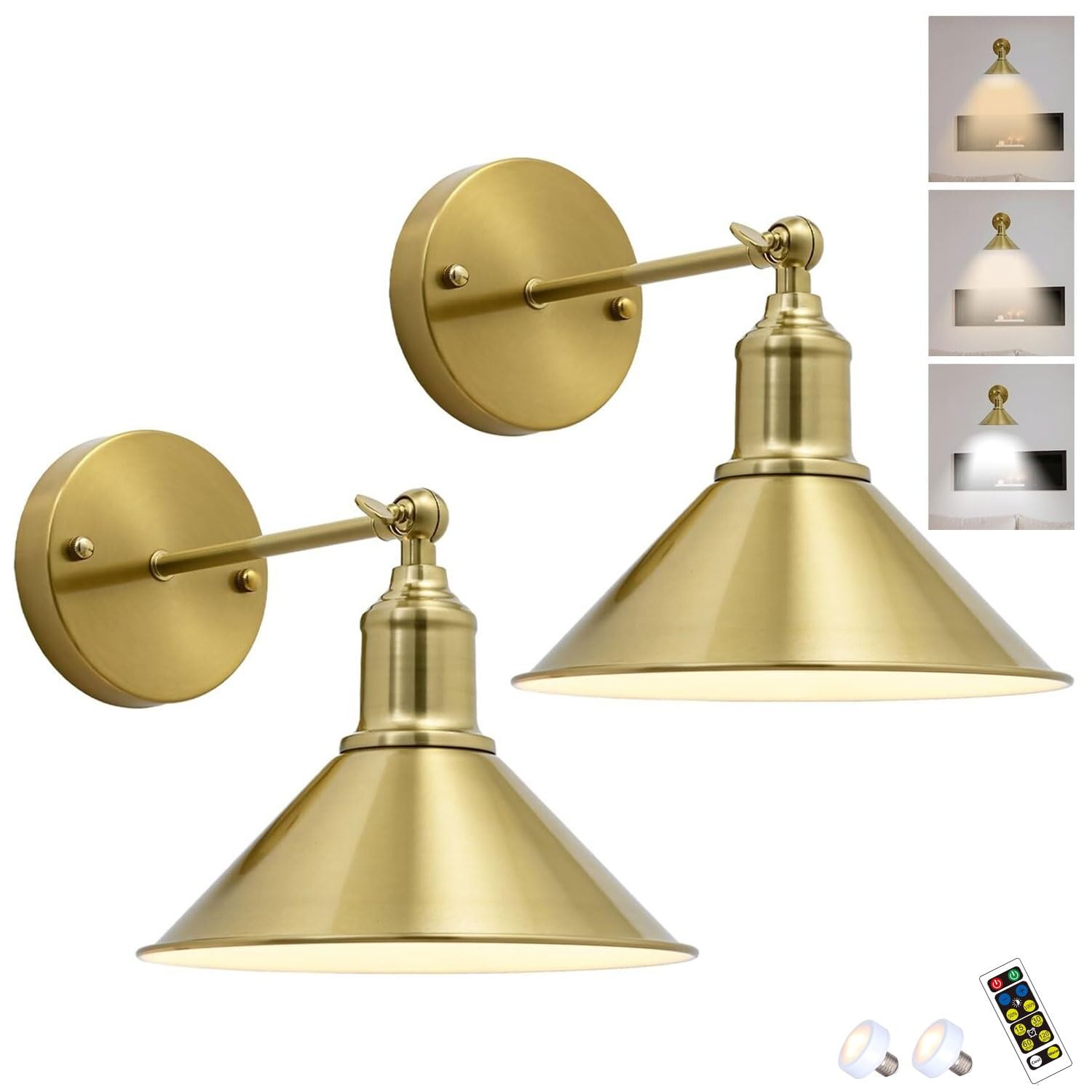 FZQSXAZU Retro Battery Operated Wall Sconce Set of 2 - Dimmable d LED Lamps Cordless with Remote Control for Bedroom Living Room Hallway Modern Home Decor