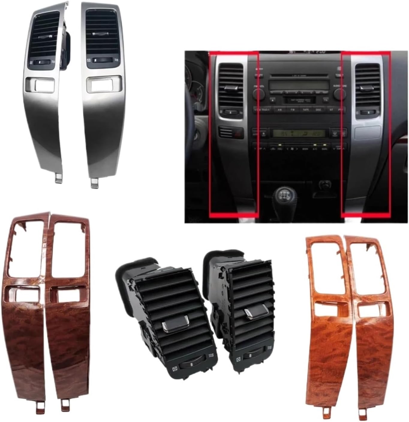 Air Conditioner Outlet A/C Air Vents Plate Dashboard Panel Compatible With Land Cruiser Prado 120 Compatible With Lexus GX470 2003 2004 2005-2009 Car(Peach wood No outlet)