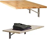 StoreYourBoard Wall Mounted Folding Workbench, Natural Wood Fold Down Work Table, Wall Mounted Folding Table, Floating Desk, Laundry Folding Table, 40 x 18 in / 102 x 46 cm, Stainless Steel Brackets
