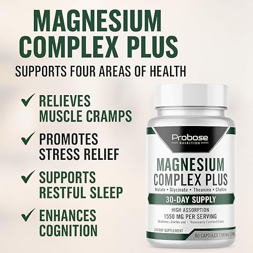 Miniatura 7 de Magnesium Complex Plus con malato de magnesio, glicinato, L-teanina y colina, fórmula de alta absorción 60 cápsulas Suministro para 30 días