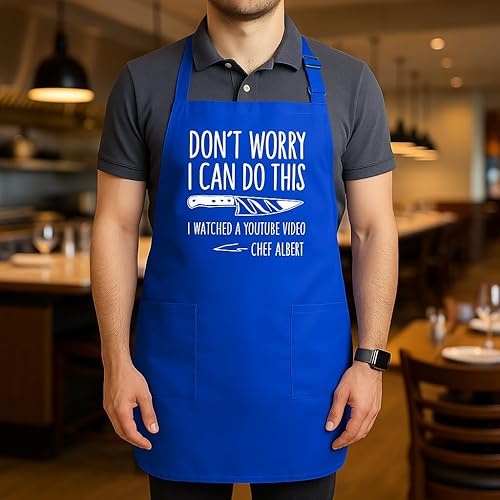 Miniatura 3 de Divertido delantal de cocina para mujeres y hombres  Don't Worry I Watched A Video Print, horneado ajustable, duradero, regalo para él y ella