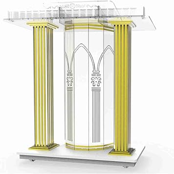 Acrylic Speech Podium, Luxurious Plaxiglass Podium with Wheels,Church Pulpit,Golden Rolling Podium,for Lecture Recital Speech and Presentation Transparent 33.5x15.7x44inch