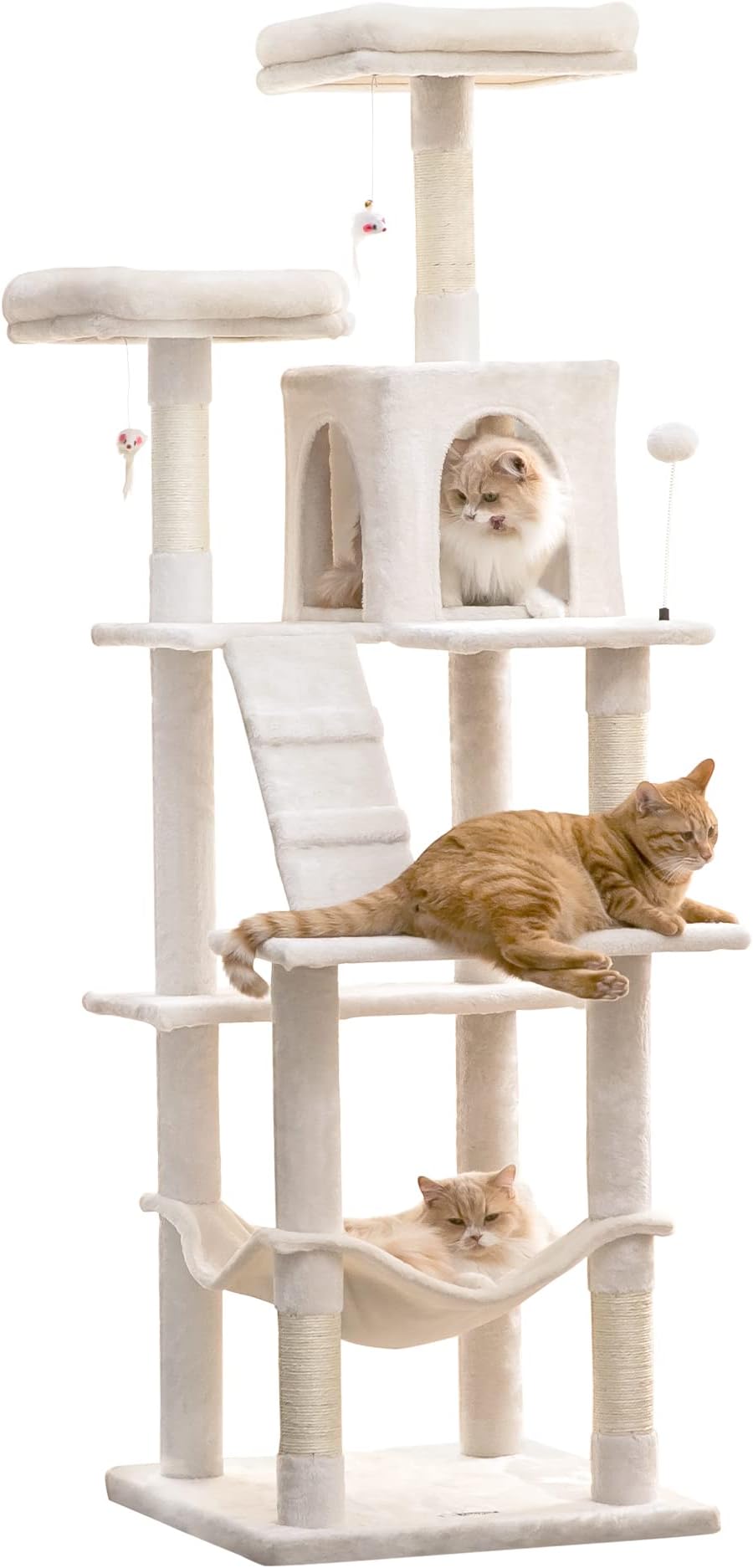 MWPO 70.1-Inch Large Cat Tree, Multi-Level Tall Cat Tower for Indoor Cats, Plush Cat Condo with Big Padded Perches, Sisal-Covered Scratching Posts, Hammock, Toys for Kittens & Cats - Beige