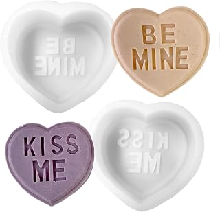 2 Pcs Heart Shape Silicone Candle Molds, be Mine and kiss me Letter Molds for Aromatherapy Candles Resin Casting, 3D Love Alphabet Mold for Valentine's Day