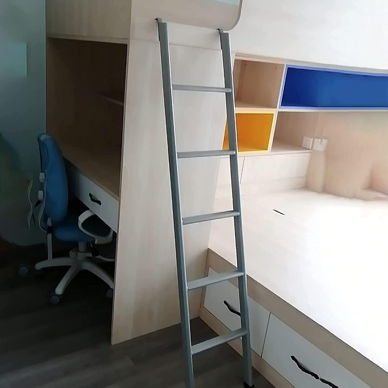 Overhead Bunk Climbing Ladder with Hooks, Travel Trailer Lifted Bed Ladders, School Dorm Lofted Bed Ladders for Daughters Sons, Silver Gray, Black, White (Color : Silve-G, Size : 6