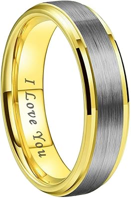 TUTISS 6mm 8mm Tungsten Rings for Men Women Engagement Wedding Bands Stepped Beveled Edges I Love You Engraved Comfort Fit