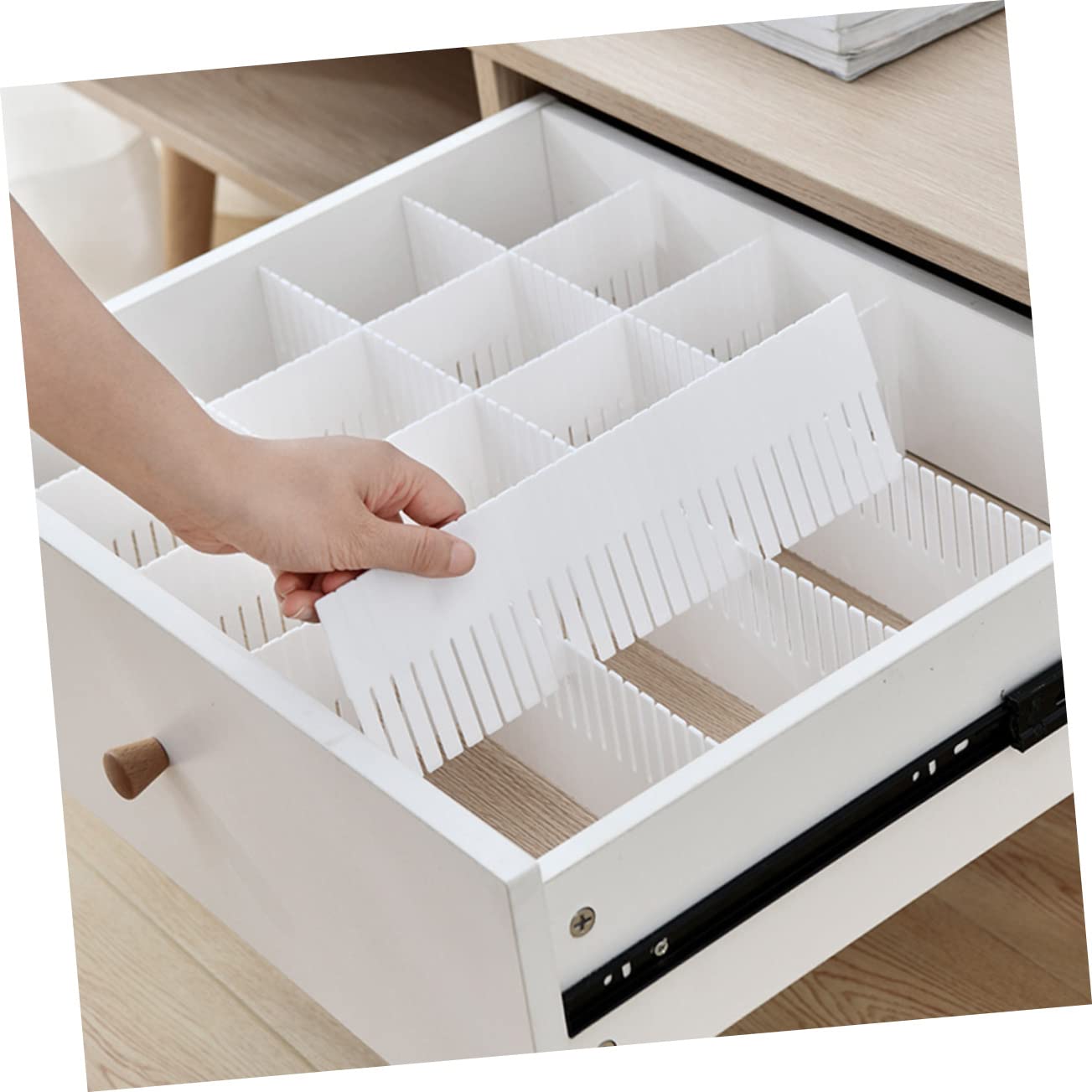 Divisori e Stoccaggio Ordinato Bianco 10 Pezzi per Cassetti in Plastica Organizzatore Combinazione Libera per Armadio e Calzini per Casa