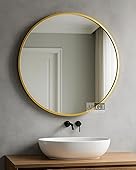 Vanity Round Wall Mirror I Metal Frame Mirror I Modern Design Gold Finished Metal Frame Mirror in Medium Size I Bathroom Wash BasinBedroomDrawing Room (Gold20")