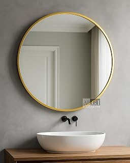 Vanity Round Wall Mirror I Metal Frame Mirror I Modern Design Gold Finished Metal Frame Mirror in Medium Size I Bathroom W... Price In India
