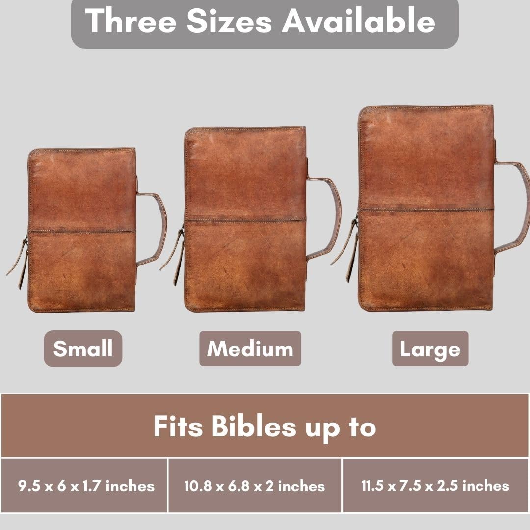 Leather Bible Cover Book Cover Planner Cover with Handle and Back Pocket (Small)